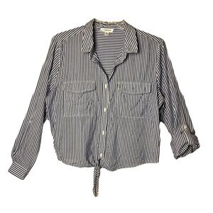 BeachLunchLounge | Blue Striped Boxy Button Front Tie Waist Top, XL